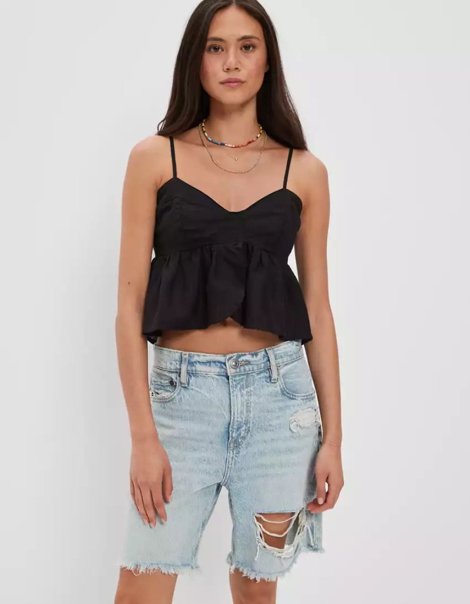 Chemises American Eagle AE Babydoll Cami Noir Femme | QZN-15859036